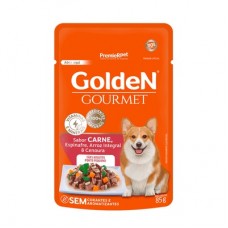 Racao umida golden gourmet caes adulto pequeno porte carne 85g